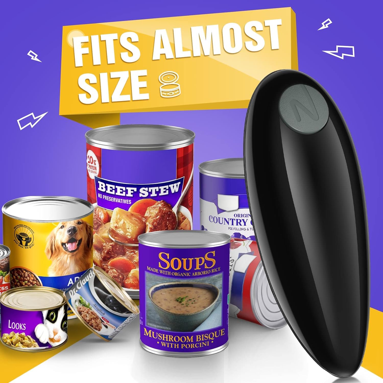 CALFEE Electric Can Opener, Hands-Free Can Opener, Smooth Edge for Easy Opening of Any Size Can, Food Safe, One-Touch Automatic Battery Operated Electric Can Opener for Kitchen, Seniors, Arthritis,