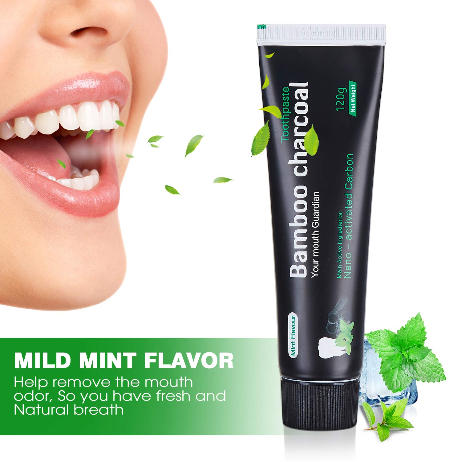 Vista Aktivkohle Zahnpasta für weiße Zähne Fluoridfrei Natürliche Zahnaufhellung Teeth Whitening(bamboo 1 pack)