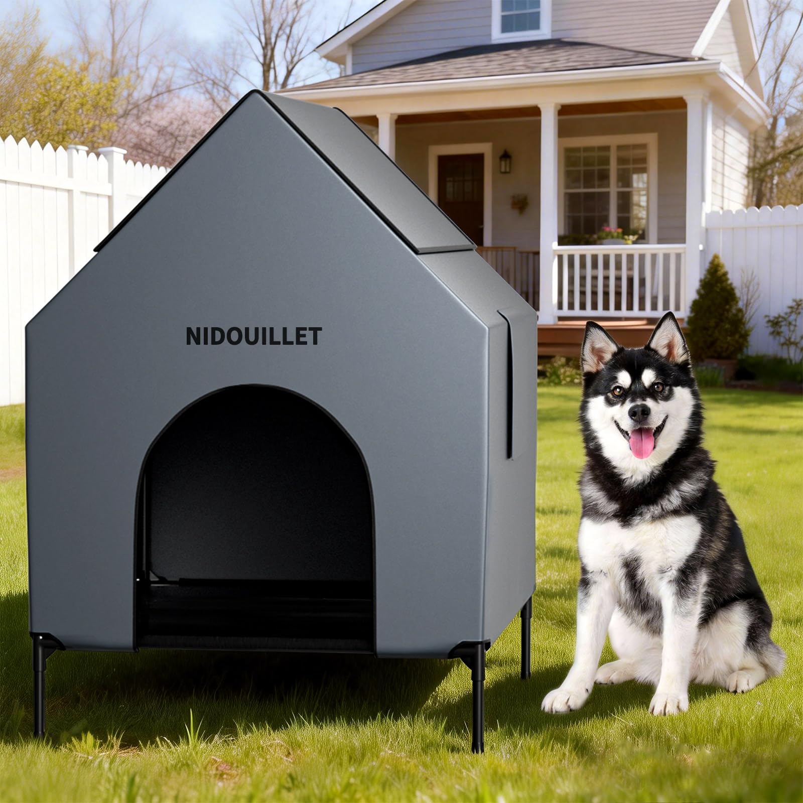 Photo 1 of 36" Dog House for Outdoor Indoor, Large Dog Houses Weatherproof 600D PVC with 7.9" H Textilene Elevated Dog Bed Breathable, Easy to Clean, Dog House Max 160lbs