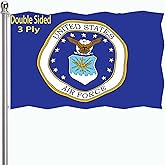 Air Force Crest Emblem Flag 3x5 Outdoor Double Sided 3 Ply- US Coat of Arms Military USAF Flags-Vivid Color Clear Pattern Reinforcement Sewing Durable Polyester with 2 Brass Grommets
