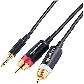 Âé¶¹Çø Basics 3.5 Aux to 2 x RCA Adapters, Audio Cable for Amplifiers, Active Speakers with Gold-Plated Plugs, Black, 25 Feet