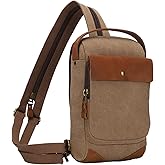 KL928 Canvas Sling Bag for Men Women, Casual Crossbody Backpack Travel Shoulder Daypacks Rucksack, Brown