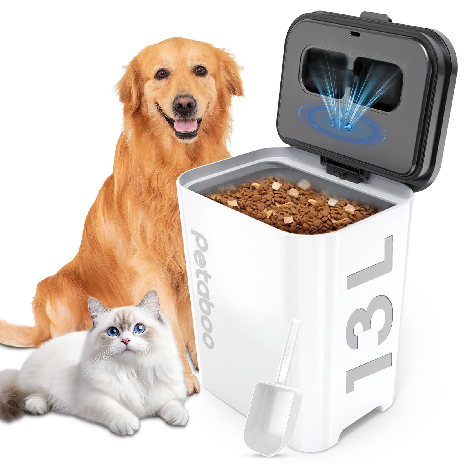 真空保存容器 ペットフード Petaboo【-15kPa自動真空で食品を鮮度キープ】ペットフードストッカー 自動真空 13L 大容量 自動密閉容器 充電式 猫 犬 フード 保存 フードストッカー フリーズドライフード 防虫 湿気防止 酸化防止 お手入れもしやすい