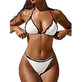 ANRABESS Sexy Bikini Sets for Women Ruffle Trim Two Piece Swimsuit 2026 Summer Bathing Suit Halter String Triangle Swimwear