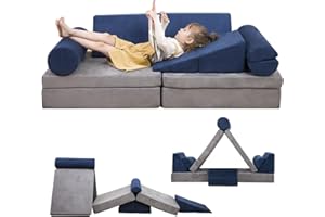 HAHASOLE Kids Couch Play Couch, Modular Kids Couch Foam Play Couch Imaginative Furniture for Creativing Playing, Convertible Folding Kids Sofa, Toddler to Teen Playroom Bedroom Play Couch