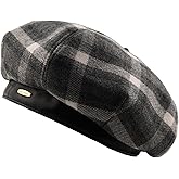 Women's Wool Blend French Plaid Beret with Leather Band – Fashion Berets for Women Tartan Winter Newsboy Cap