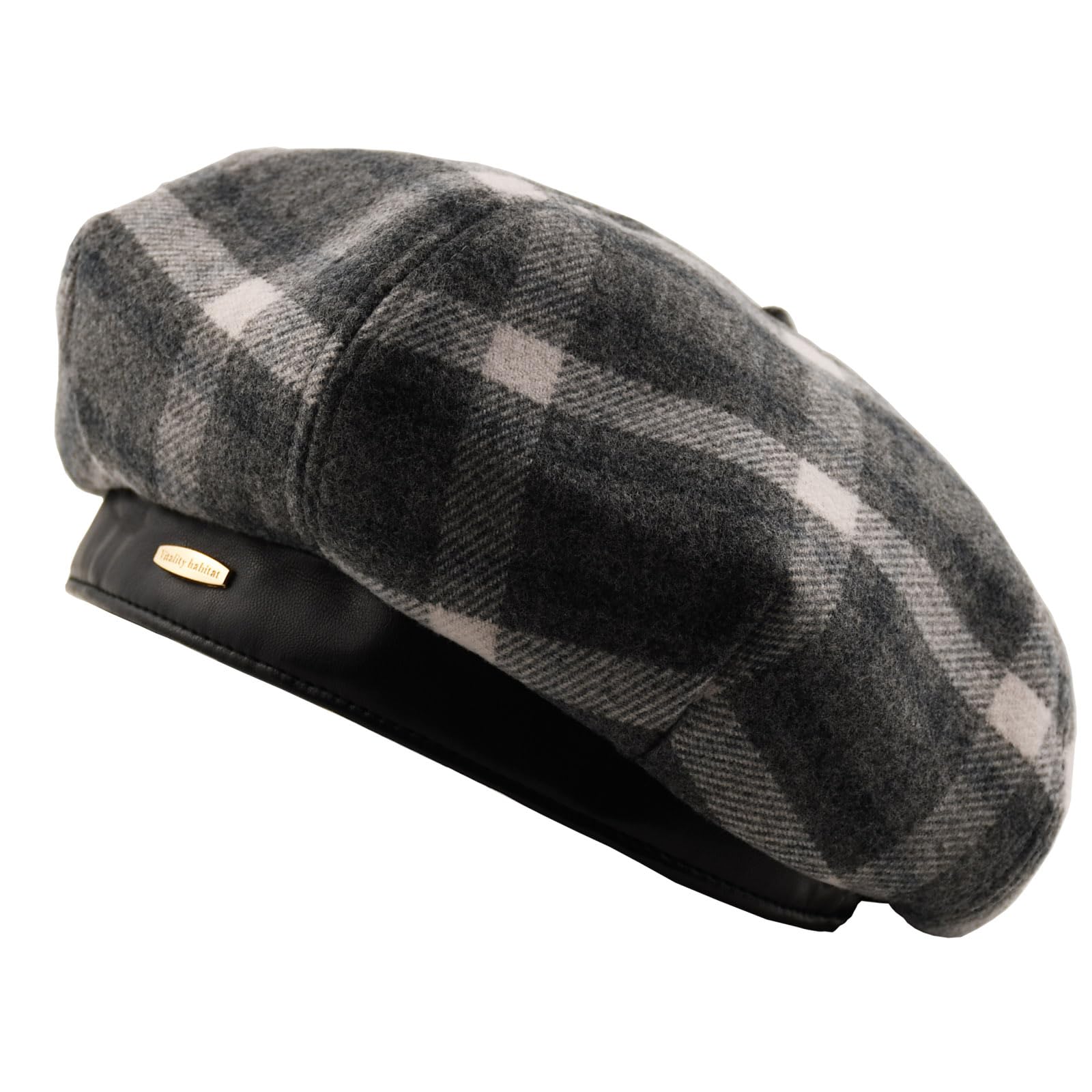Womens French Beret Hat Leather Band Plaid Berets Hats  display picture 1