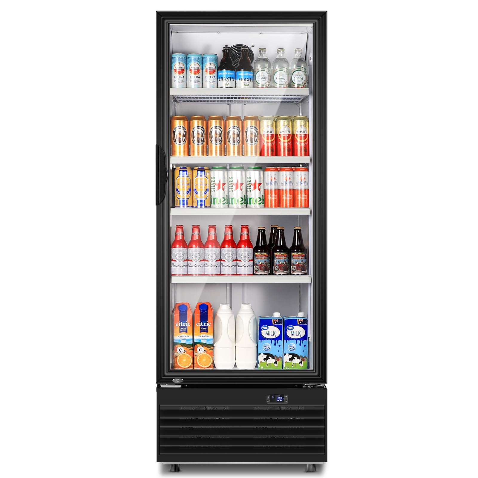 Photo 1 of **DENTS. BEND. DIRT**Tylza Commercial Refrigerator with Glass Door Display Beverage Fridge, 350L Upright Beverage Cooler Merchandiser with Rebound Door, Fast Cooling, Low Noise, Black