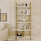 Azheruol 5 Tiers Bookshelf Organizer White Faux Marble Shelf,Modern Open Display Storage Bookcase, and Metal Bookshelf Standing Storage Shelf Tall Shelving Units for Home Office Study