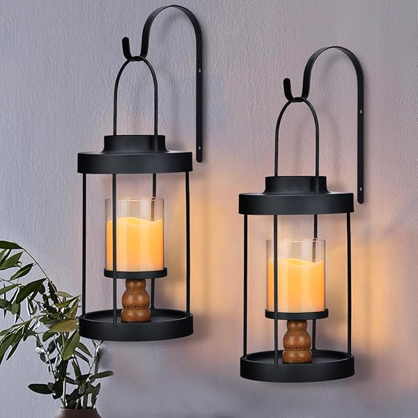 METAL WALL SCONCE CANDLE LANTERN SET OF 2...