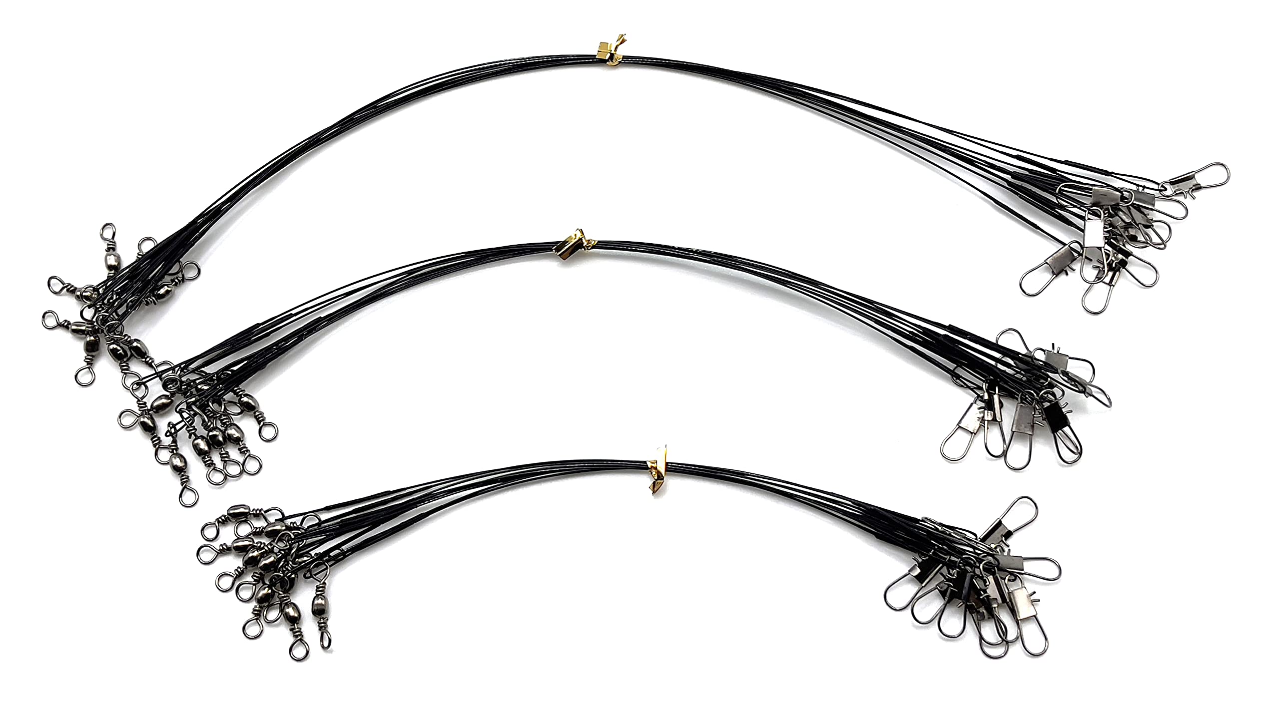 EVERBAY Fishing Leaders Anti Bite Stainless Steel Fishing Line with Swivels Snap Wire Leader for Connect Lures Bait Rig Hooks, Nylon-Coated Fishing Gear Fishing Gift, Black, 15cm/20cm/25cm, 30pcs