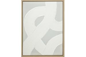 ArtbyHannah Textured Paintings Wall Art, Hand-painted 3D Abstract Wall Decor Minimalist Beige Framed with Geometric Abstract Lines for Office Hotel 11x15IN