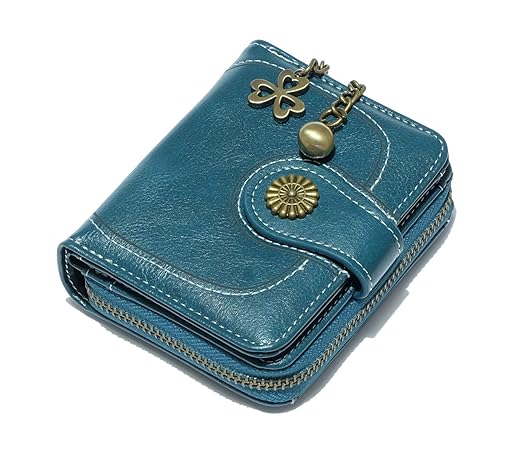 Leder Geldbeutel für Damen | Reißverschluss Geldbörse klein | Frauen Portemonnaie aus Leder | Modernes Design Viele Kartenfächer Schwarz, Braun, Orange, Gelb, Blau und Rot