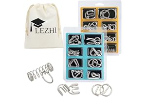 Lezhi IQ Toys-AB A+B Test Mind Game Brain Teaser Wire Magic Trick Toy IQ Puzzle Set (Pack of 16), Metallic