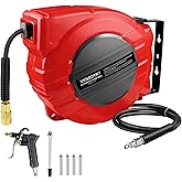 Vkndoynt Retractable Air Hose Reel, 1/4 IN x 50 FT Hybrid Polymer Hose, Auto Rewind, Wall Mount, Dark Gray/Red