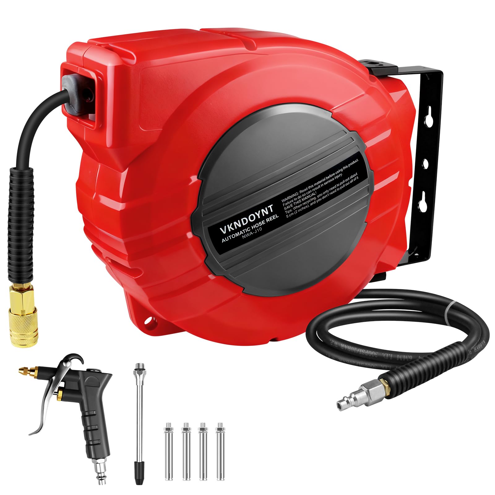 Photo 1 of Vkndoynt Retractable Air Hose Reel, 1/4 IN x 50 FT Hybrid Polymer Hose, Auto Rewind, Wall Mount, Dark Gray/Red