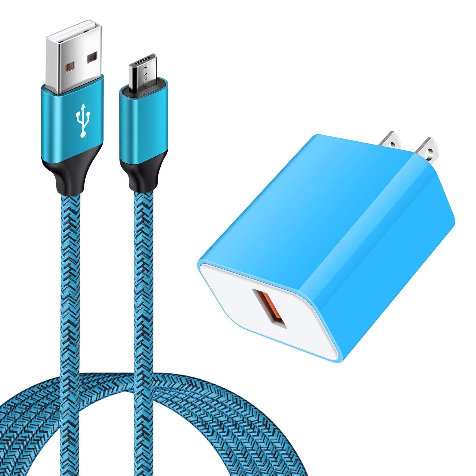 Android Phone Fast Charger Block Wall Plug Micro USB Cable Cord Fast Charging for Tablet, LG, Samsung Galaxy J8 J7 J6 J5 J4 J3 S7 S6, Moto E E5 E4 Plus/Play, E5 Supra, G5 G5S G4 Plus/Play, G6 Play