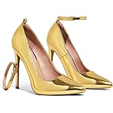 Elisabet Tang Women's Fashion Removable Ankle Strap Classic Pumps High Heels - 4.7IN Sexy Closed Pointy Toe Stilettos for Party Dress Shoes