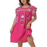 YZXDORWJ Women Summer Mexican Embroidered Boho Peasant Dress Petal Sleeve