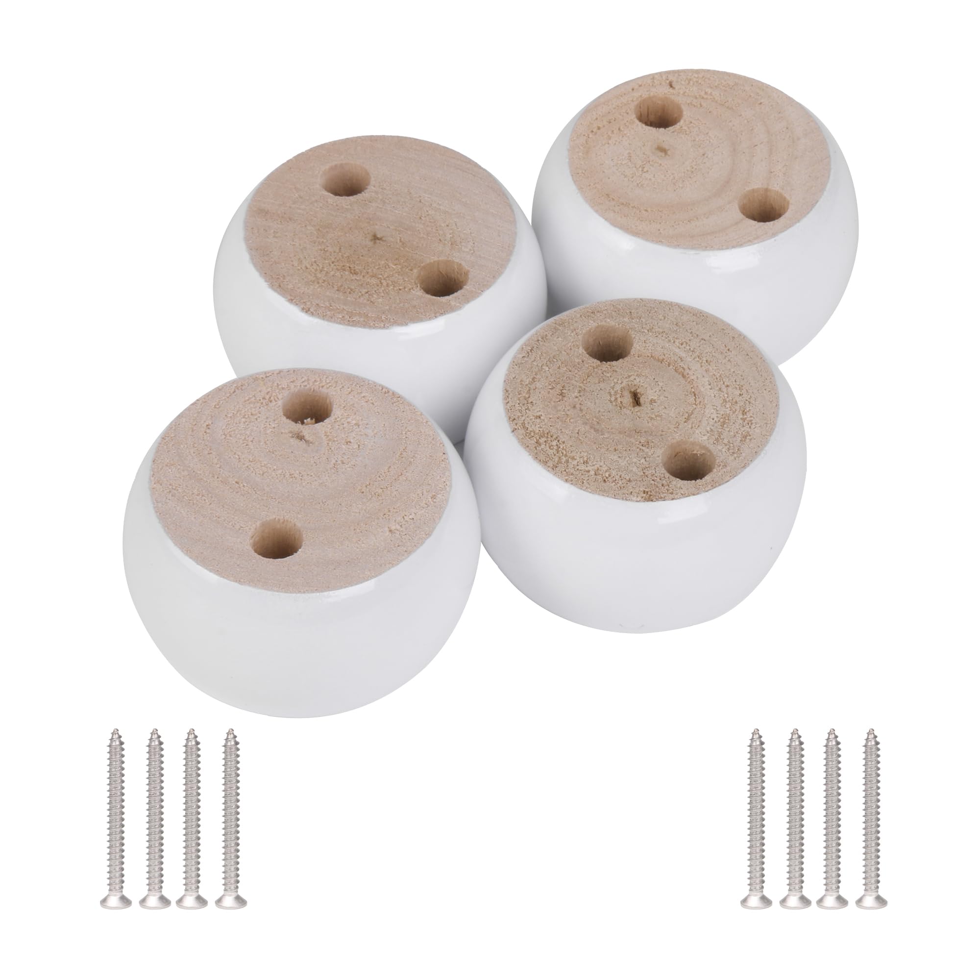 4pcs 40mmx67mm White Eucalyptus Wood Round Bun Furniture Feet Sofa Cabinet Couch Leg