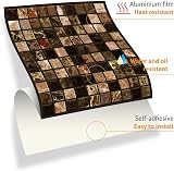 WALPLUS 48 Pack 15cm Metallic Brown Marble Mosaic Tile Stickers view 4