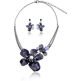 AMYJANE Vintage Statement Jewelry Set - Spring Leaf Flower Floral Plant Necklace Earring Set Crystal Rhinestone Fashion Costume Jewelry for Women Prom Party Unique Gift