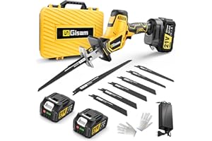 GISAM Cordless Reciprocating Saw -2x4.0Ah Batteries, Brushless Motor, 3500SPM Max, One-Hand Operation, Tool-Free Blade Change, for DIY & Home Users