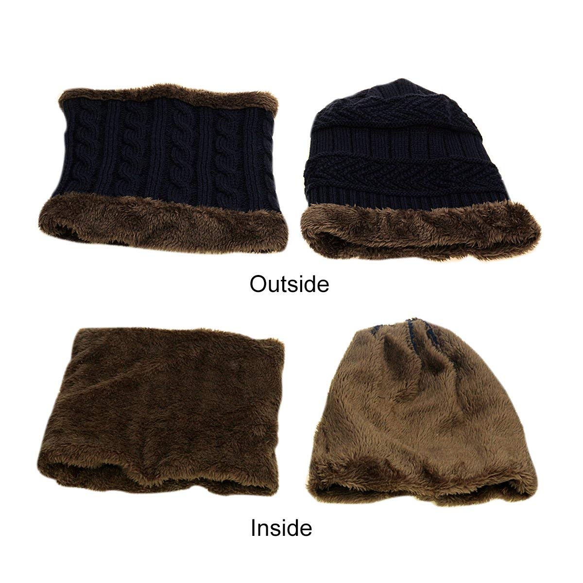 JUSTIME Warm Knitted Hat and Circle Scarf Skiing Hat Outdoor Sports Hat Sets (Navy Blue Hat+Scarf)