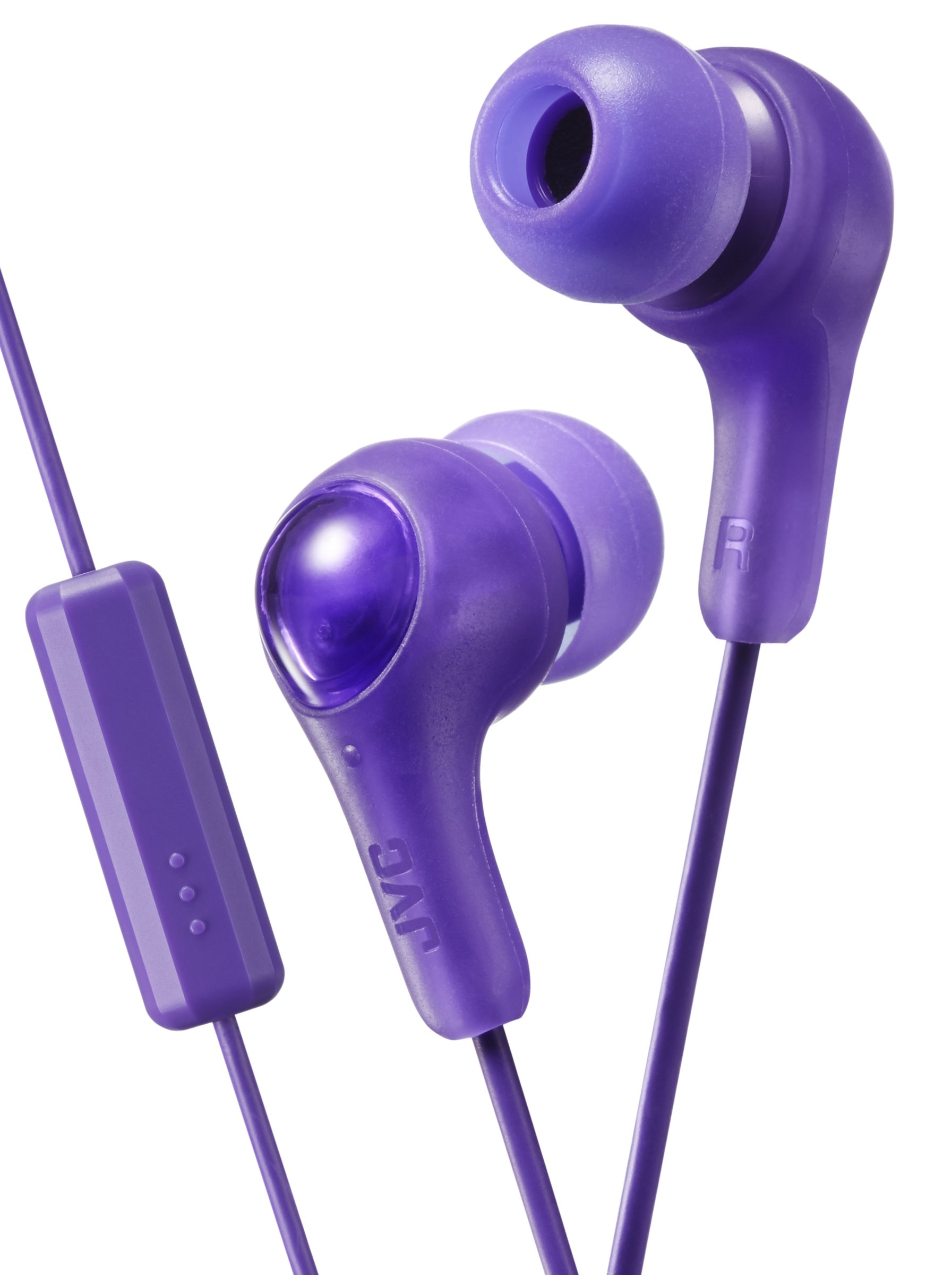 JVC Gumy Plus In Ear Headphones Earphones with Bass Boost, Comfortable Earbuds and Built In Mic and Remote for Call Handling, Violet