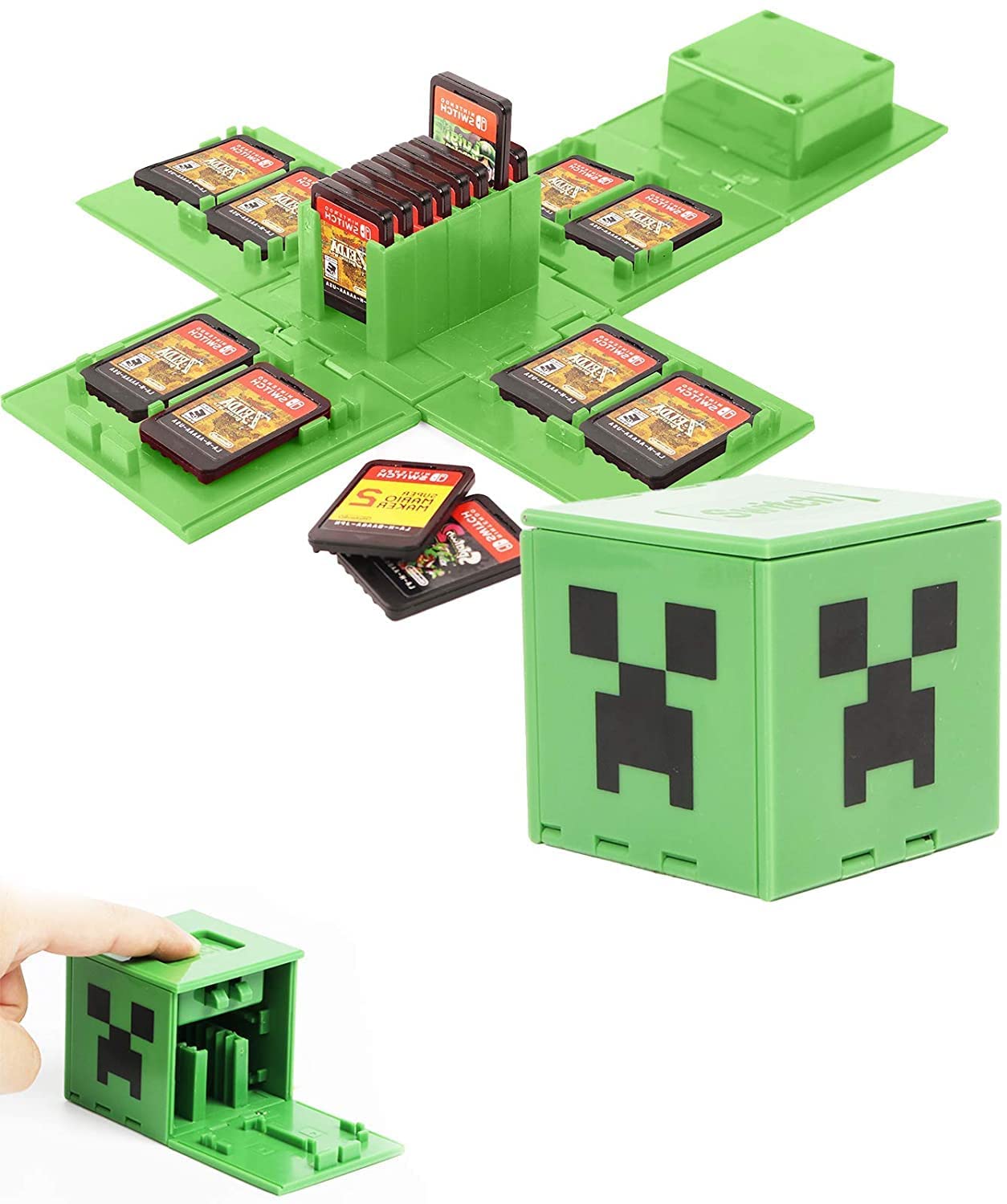 doepeBAE Games Storage Case Compatible for Nintendo Switch - Video Game Card Holde Protective Storage System Game Card Organizer Travel Container Box Hard Shell with 16 Game Card Slots (M Green 16)