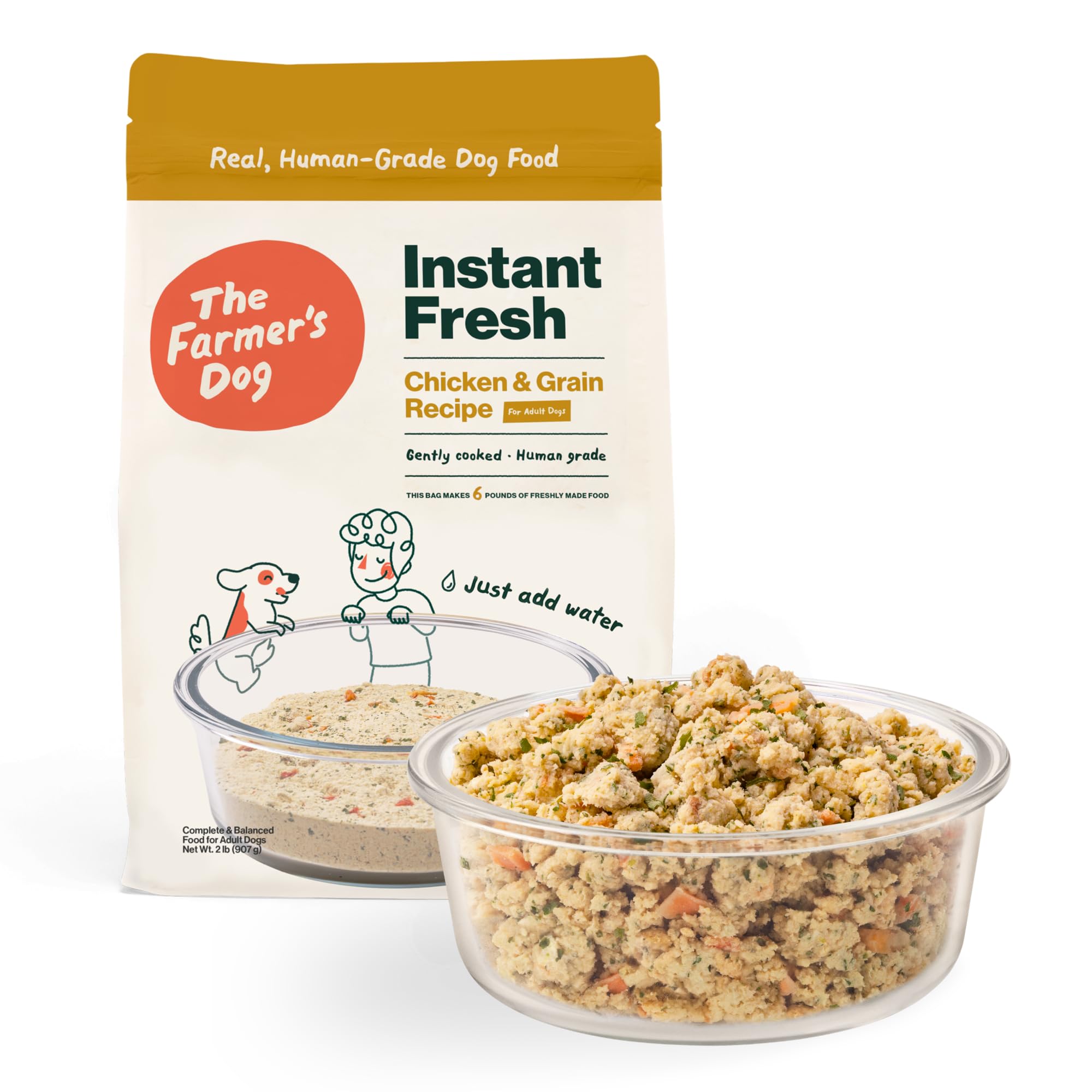 The Farmer's Dog Instant Fresh Chicken & Grain, 2lb Makes 6lbs of Dog Food | Human-Grade Dry Dog Food, Chicken & Grain Recipe