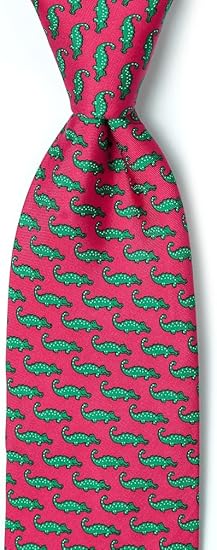 Gravata masculina de seda "Mini jacarés" com estampa de safári e répteis, Fúcsia, One Size
