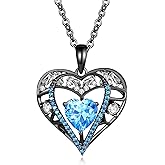 GEMMANCE 5 Heart Crystal Necklace 18K Rose Gold Plated - Pendant with 18”+2” 925 Sterling Silver Chain - Birthstone Jewelry for Women and Girls - Gift for Birthday, Christmas