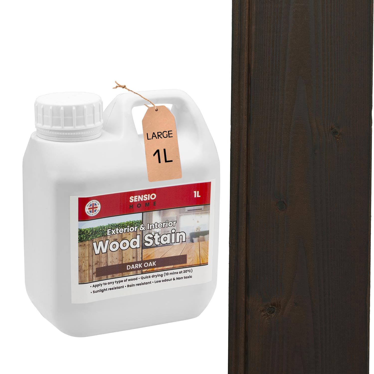 Sensio Home Dark Oak Wood Stain Big Value 1L Size Water Based Non Toxic Environmentally Friendly Wood Dye Indoor and Outdoor Furniture Wood Timber Skirting Doors Fence