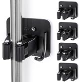 YUWANTING Stainless Steel Broom Holder, Heavy Duty, Rust Resistant, 4 Gripper Positions with 4 Hooks, Black