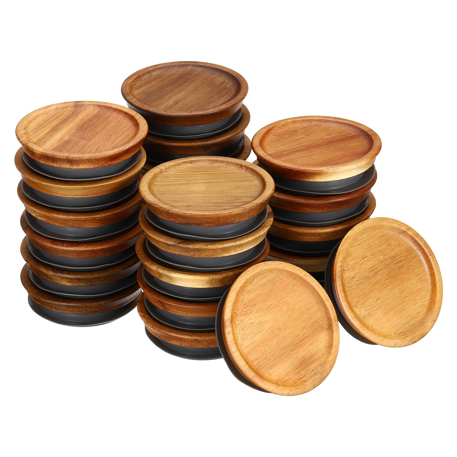Patikil Regular Mouth Mason Jar Lids - Wooden Storage Canning Jar Lids with Airtight Silicone Seal (24 PCS)