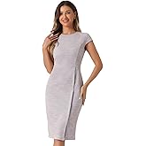 Allegra K Women's Elegant Tweed Dress Crew Neck Cap Sleeve Split Office Work Pencil Dresses