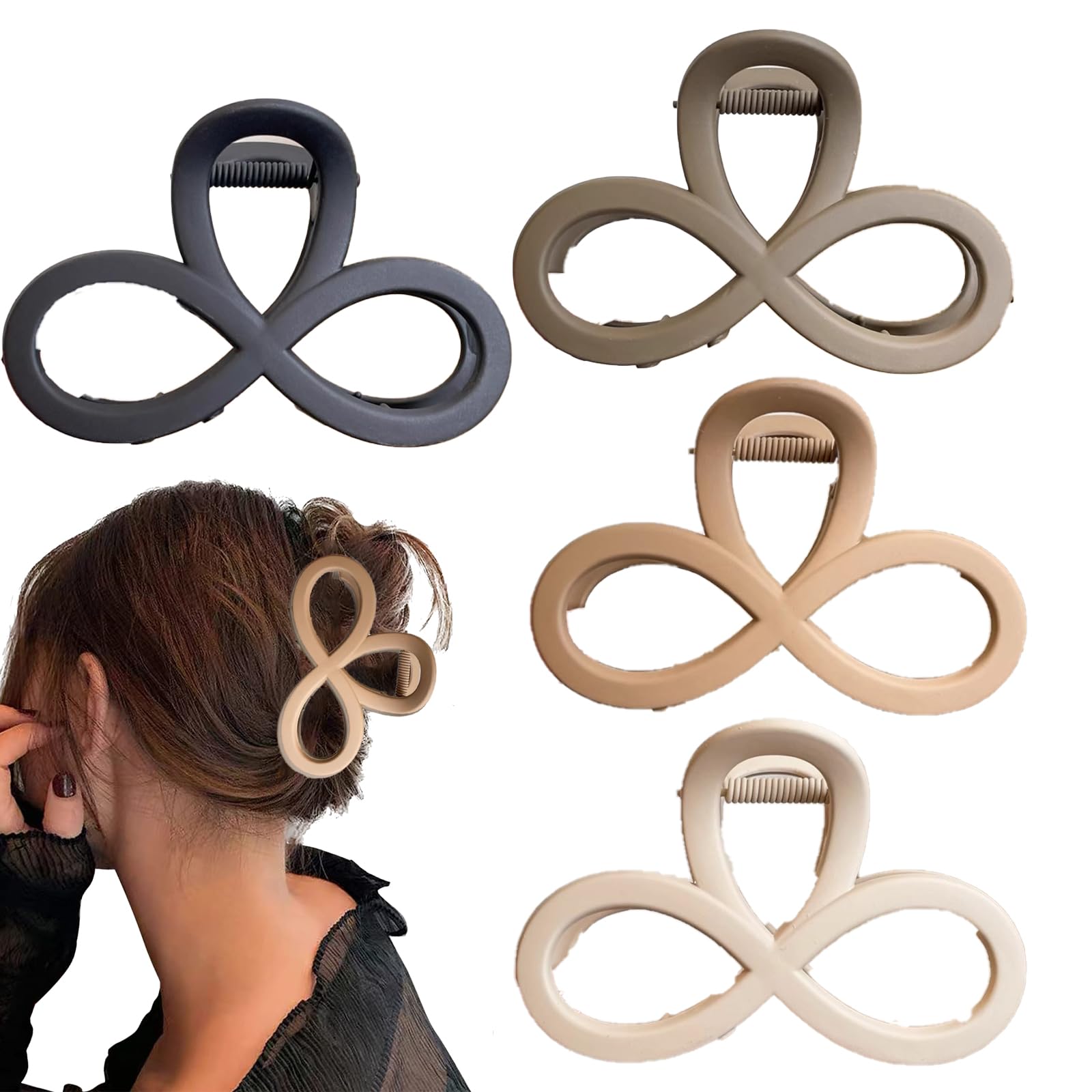 mohito 4 Pieces Women's Large Hair Clips Accessories, Large Wave Hair Clips, Hair Accessories for Girls with Medium and Long Hair (Khaki, Coffee, Milk Tea, Black)