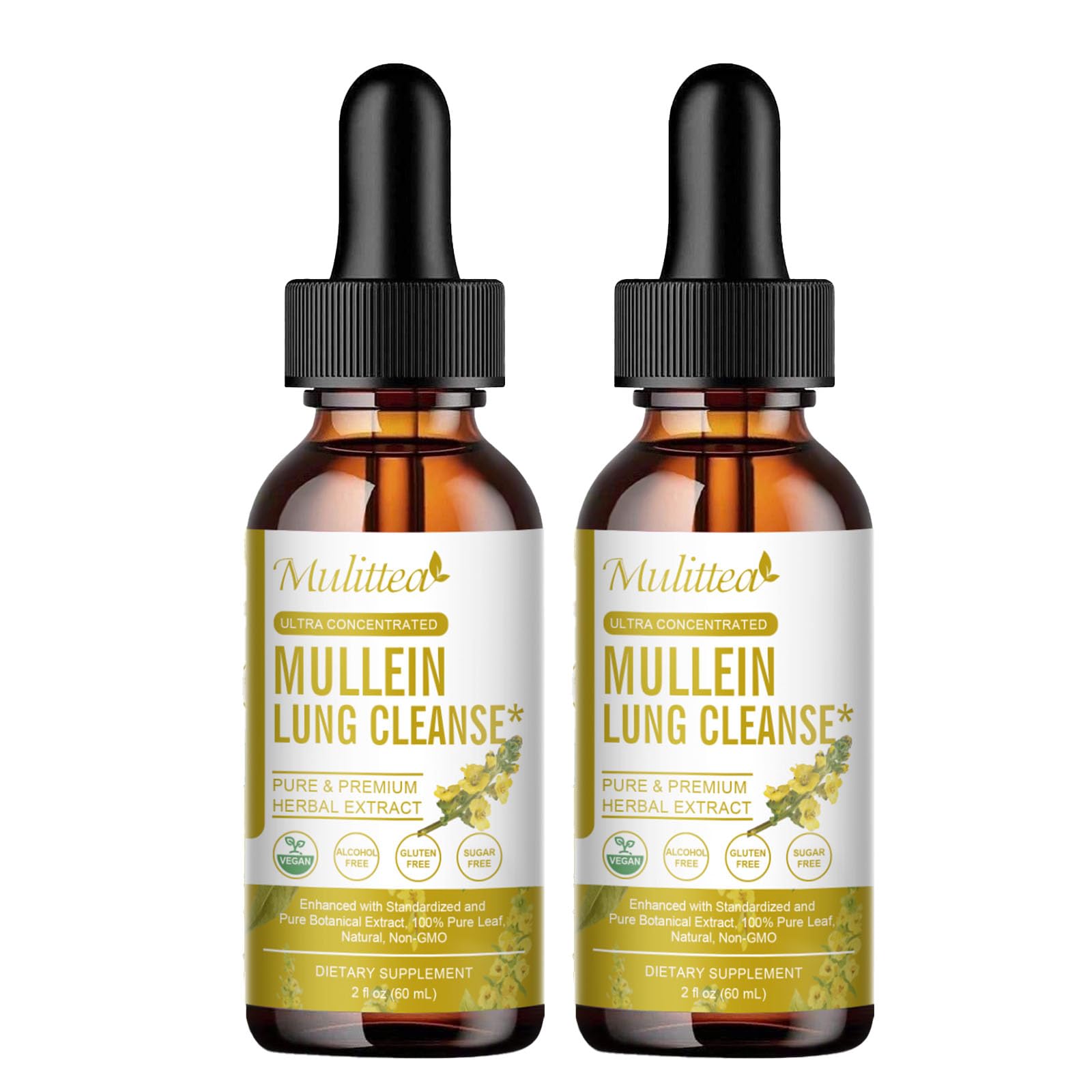 Mulittea Mullein Drops for Lungs-Lymphatic Drainage Drops-Lung Detox for smokers-5-in-1 Herbal Extract Liquid-Mullein Leaf-Lung Cleanse-Respiratory Health Support-Non-GMO, Vegetarian-4 Fl Oz
