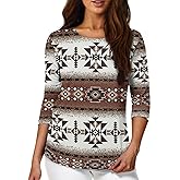 Talayituse 3/4 Length Sleeve Tops for Women Casual Shirts Loose Fit Three Quarter Length Sleeve Blouse Plus Size S-2XL