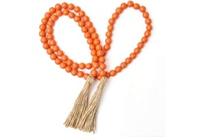 OMISHE 59in Wood Bead Garland with Tassels, Wooden Beads Garland, Decorative Beads Garland Decor, Farmhouse Beads Garland for Wall Hanging Home Festival Decor, Orange