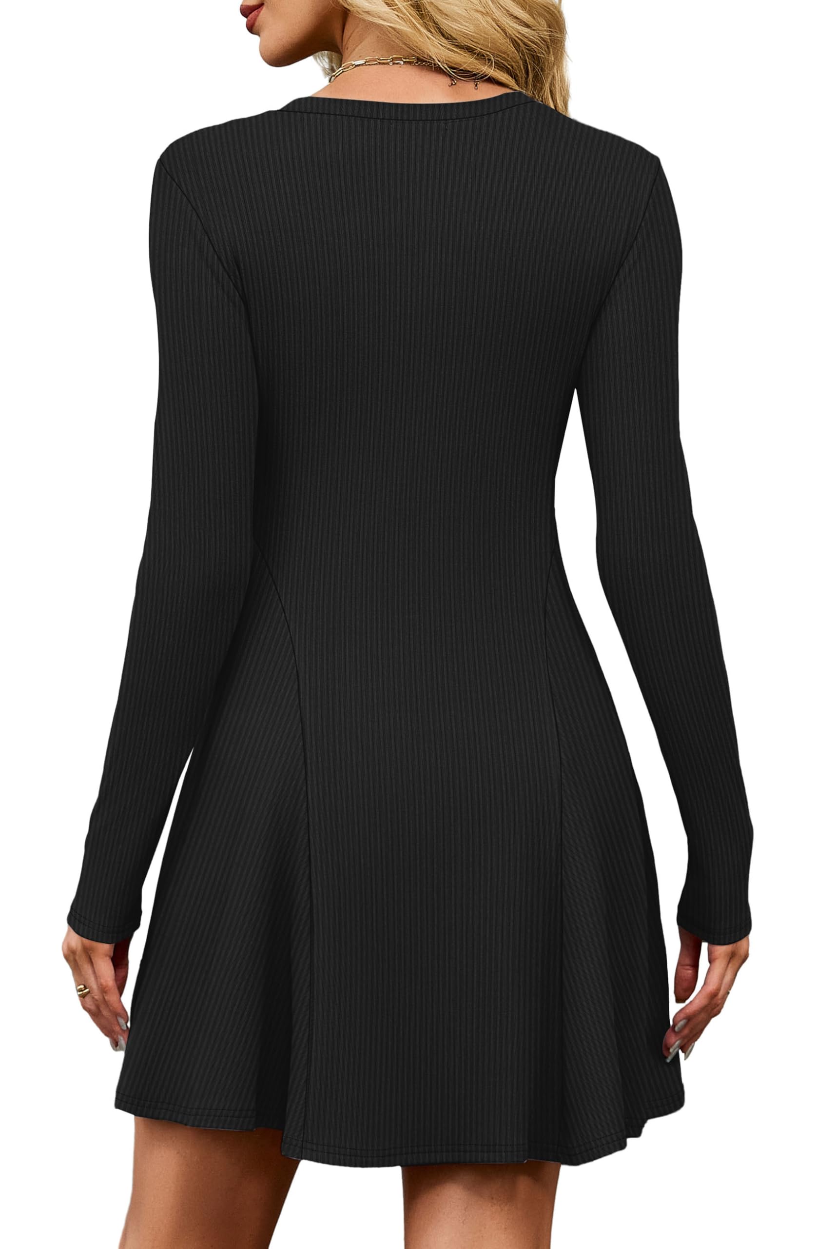 OFEEFAN Sweater Dress for Women Fall 2025 Long Sleeve Crew Neck Ribbed Knit Fit and Flare A-Line Dresses