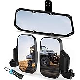UTV Ranger Rear View Mirror And Side Mirrors Set Compatible With 2015-2024 Polaris Ranger 500 570 900 1000 XP Crew, Pro-Fit Profiled Tube UTV Accessories(Includes 1 PCS Seat Belt Bypass)