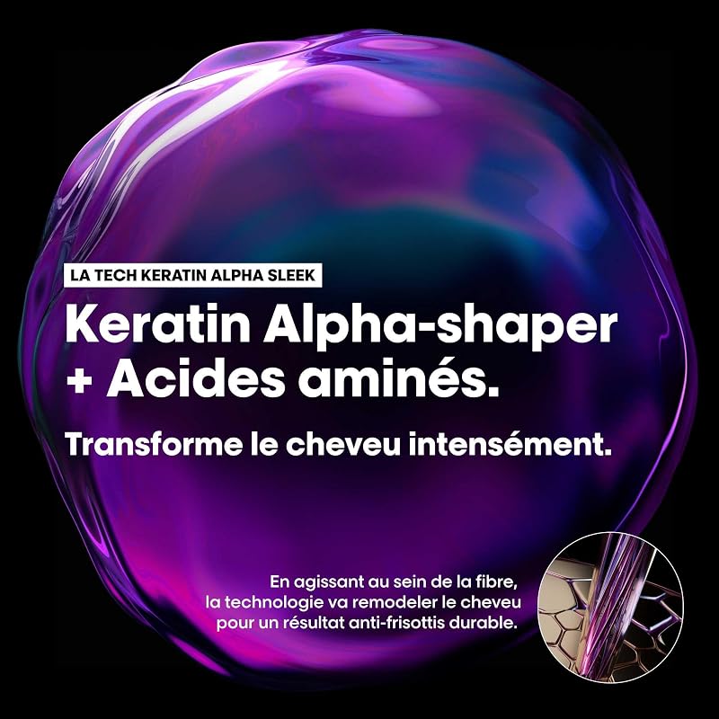 L'OREAL PROFESSIONNEL - Masque Cheveux Disciplinant Keratin Alpha Sleek - -84% de Frisottis - Nourrit en Profondeur & Renforce la Kératine - Technologie Brevetée - 250 ml