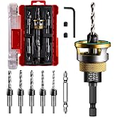 9PCS Countersink Drill Bit Set with Adjustable Depth Stop Collar | Five 82&deg; 2-Flute TCT Countersink Bits with Anti-Scratch Bearing Stop, 1/4" Hex Shanks, L-Wrench &amp; S2 PH2 Bit for Woodworking