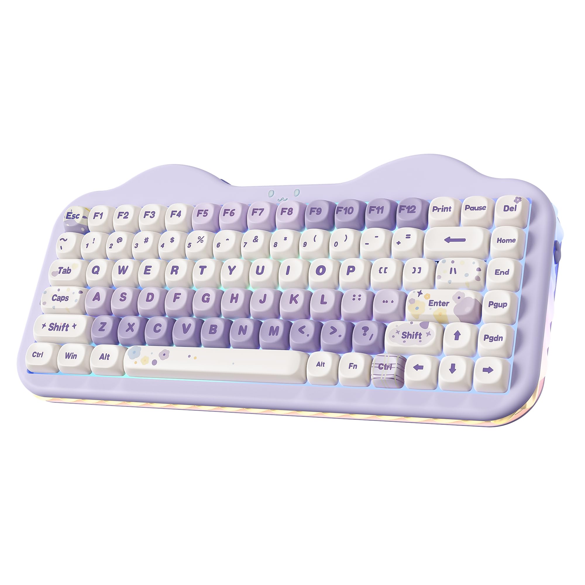 Photo 1 of YUNZII C75 Wireless Mechanical Keyboard,75% Layout, Hot-Swappable NKRO,BT5.0/2.4G/USB-C Mode,Dye-Sub PBT MOA Keycaps,RGB Gasket Mount,Cute Cake Design for Mac/Win/Gaming (Purple, Milk V2 Switch)