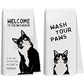 IWGDNJS Funny Tuxedo Cat Bathroom Hand Towels, Cat Bathroom Decor, Black and White Kitty Kitten Hand Towels for Washroom Restroom, 16x24 Inches Set of 2