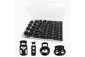 Quadafy 60 Pack 4 Sizes Plastic Cord Lock, Spring Toggle Stopper With, Draw String Clip, For Drawstrings, Shoelaces, Paracord, Hoodie Cord Clips, Sweatpants And More