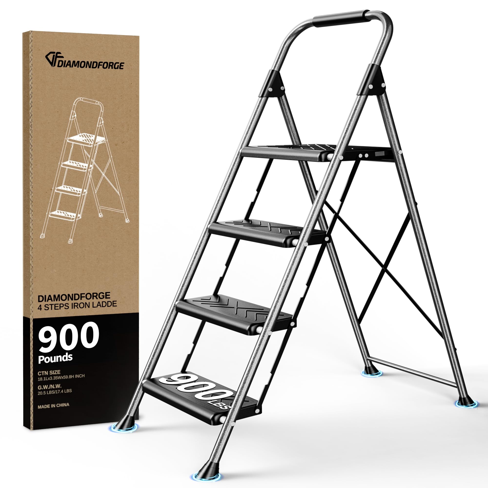 4 Step Ladder,DIAMONDFORGE Folding Step Stool with