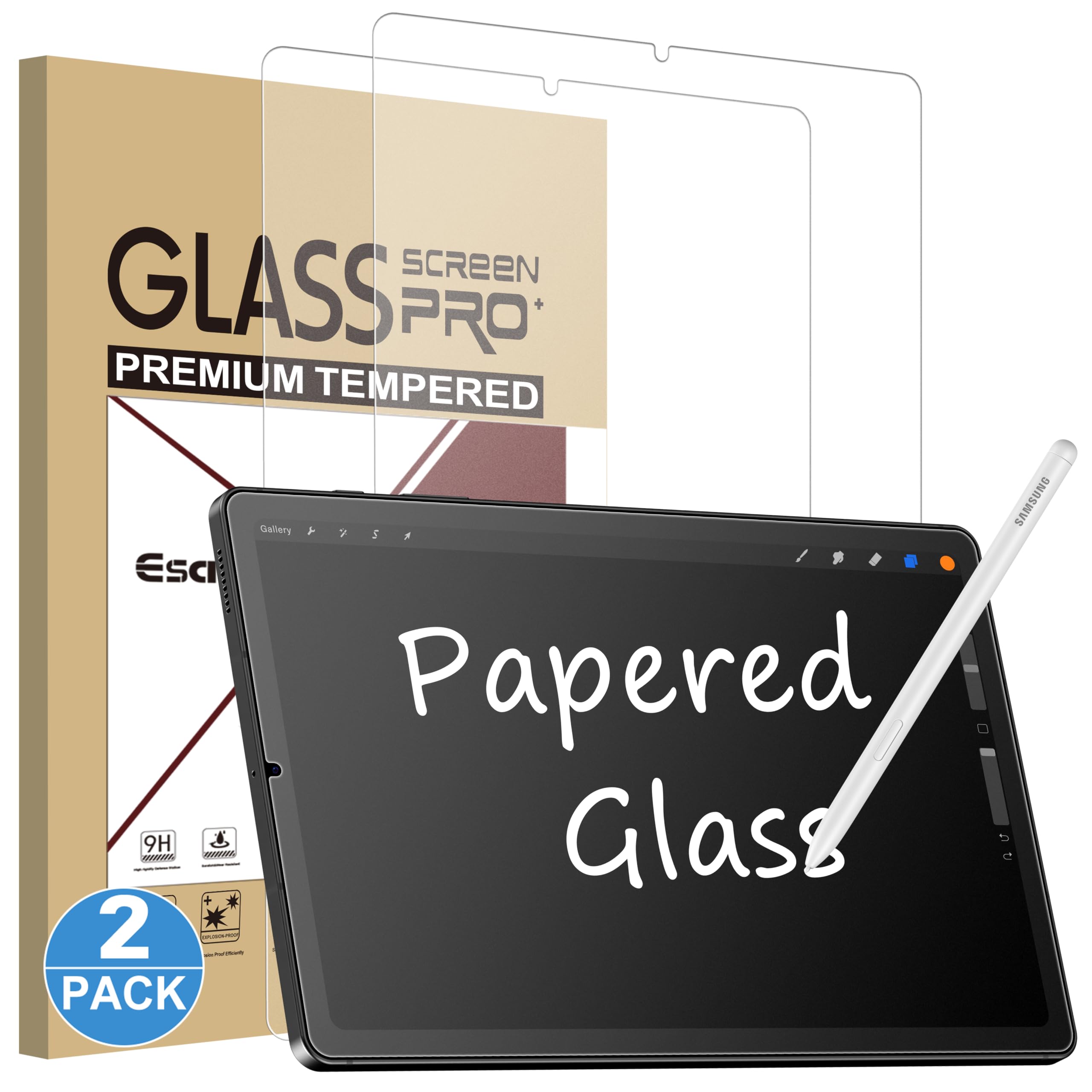 Esanik 2 Pack Like Paper Glass Screen Protector for